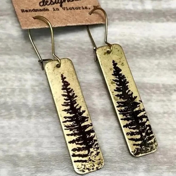 Gold Pine Tree Dangle Earrings - Picture 3 of 5